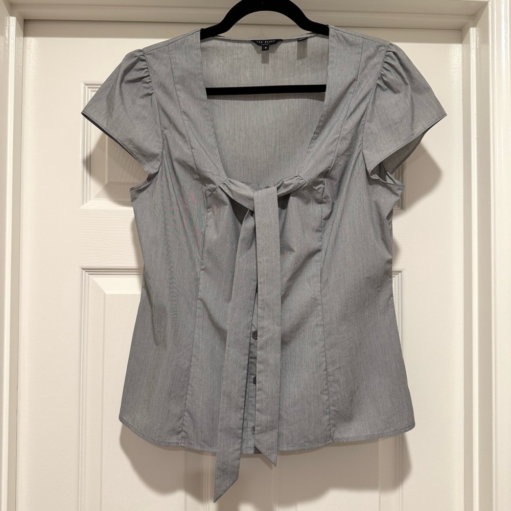 Ted Baker Gray Blouse with Tie Front Size 4/US Size 10 (Large) - Picture 2 of 16